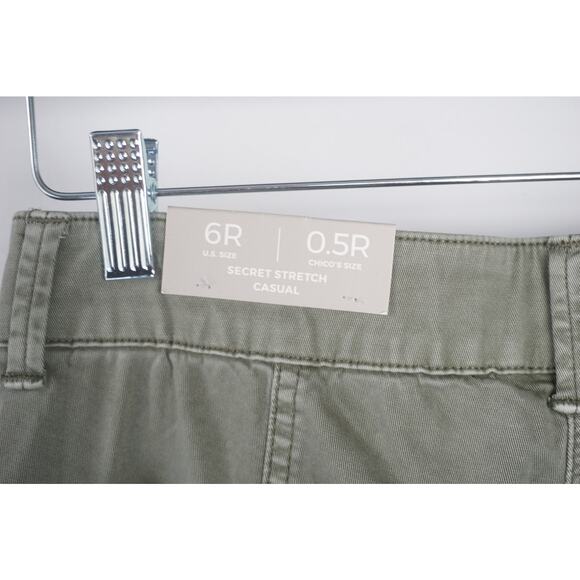 New Chicos Utility 6 Pants Green Olive Army Utility Slim Ankle Petite - Picture 2 of 7